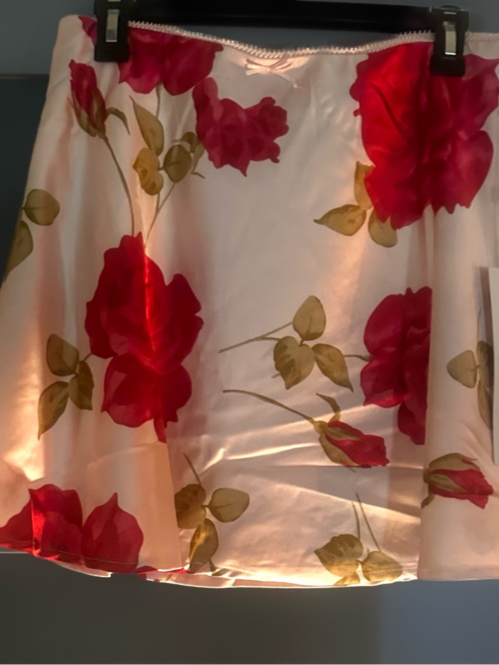 Floral Satin Circle Skirt in Red Rose